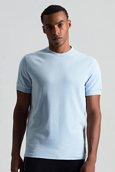 Hemington Saf Pamuk Bisiklet Yaka Mavi Basic T-Shirt