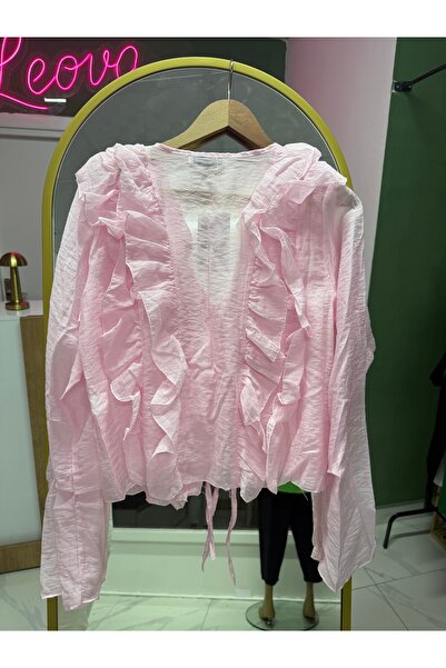 Leova Pembe önü ve arkası fırfırlı önden iki bağlamalı gömlek