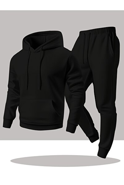 MODAVİBE Σετ φούτερ με κουκούλα και τσέπη καγκουρό και φούτερ παντελόνι – Ύφα...