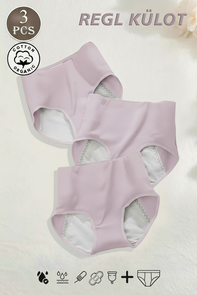 REYNEV 3-Pack Lilac Super Absorbent Ultra Hygienic Menstrual Panties, Effective All Day and Night Leak-Proof Menstrual Panties