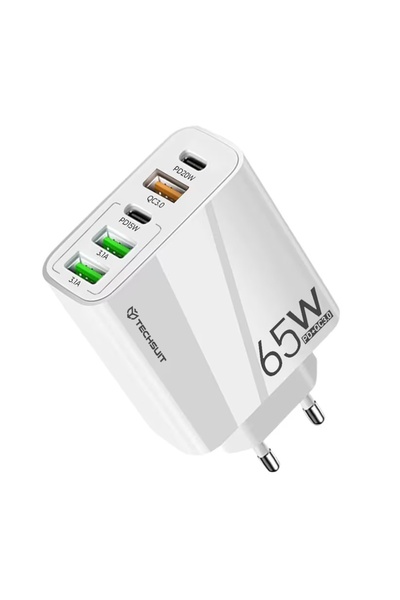 Techsuit Multiport Power Adapter, USB, Type-C, 65W - PentaXPower (CHC2) - White