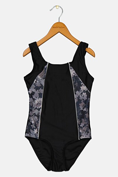 Cool Club ملابس سباحة قطعة واحدة بطبعة زهور للبنات، أسود
