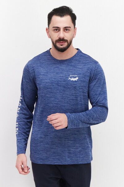Havana Jim Men Long Sleeve Heather Rash Guard, Blue