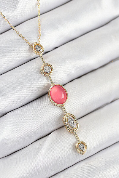 callerrons accessories Brass Chain Pink Gold Color Zircon Stone Y Necklace - ...