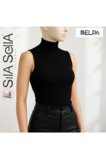 belpa Sıla Sella Black Women's High Neck Tank Top