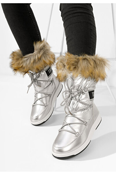 B T Shoes Stribrné dámské zimní boty Tasara