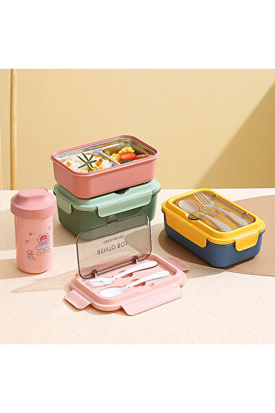 SUMAKA Lunch Box 800ml 2 Compartments Student Sealed Adult With Spoon And Fork Leak Proof Microwavable