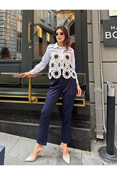 Hatun Atila HatunAtila Patterned Acrylic Sweater Vest 5197 - Dark Blue