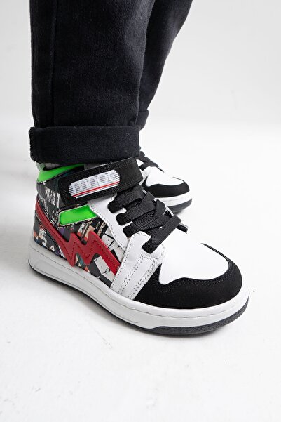 mnpc Unisex Çocuk Siyah Baskı Hakiki Deri Anatomik Günlük Bot