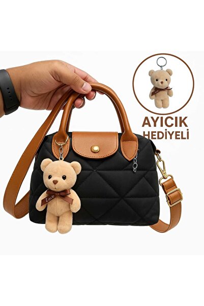 ateş3434 Women's Small Size Hand and Shoulder Bag with Faux Leather Handle (with Teddy Bear Gift)