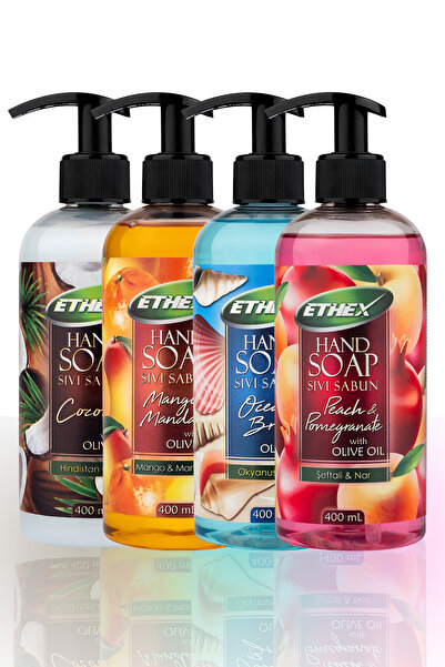 Ethex مجموعة من 4 قطع من الصابون السائل سعة 400 مل - جوز الهند، المانجو والما...