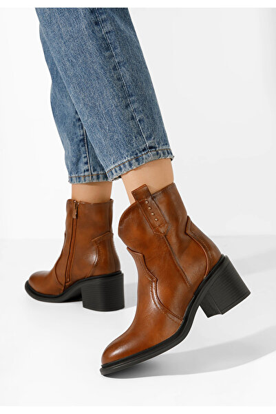 B T Shoes Katyana camel chunky heel ankle boots