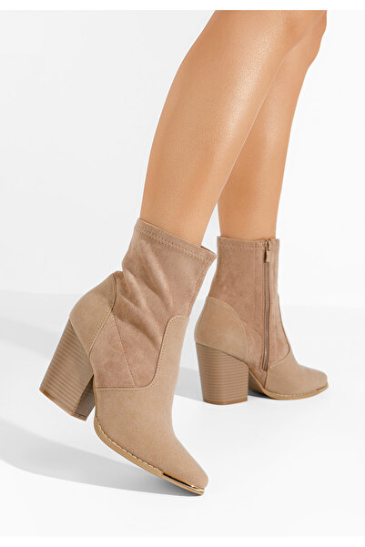 B T Shoes Μποτάκια με χοντρό τακούνι Oviesa μπεζ