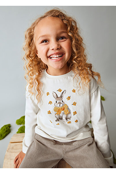 MAYORAL Bej Kız Çocuk Baskılı Tişört 4009