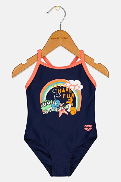 ARENA Toddlers Girl Graphic Print Sports Swimsuit, Dark Navy