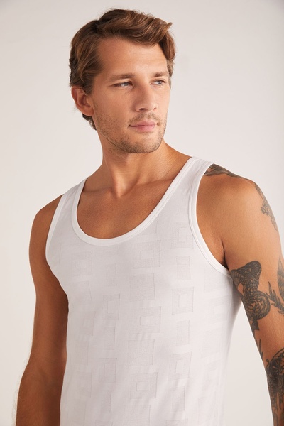 Kom Anka Men's Thick Strap Modal Jacquard Pattern Tank Top