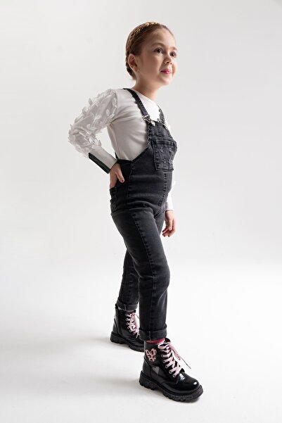 mnpc Kız Çocuk Siyah Rugan Rugan Deri Suya Dayanıklı Günlük Bot