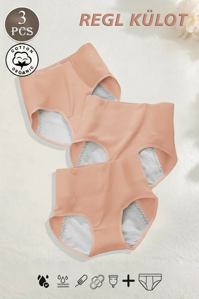REYNEV 3-Piece Salmon Super Absorbent Ultra Hygienic Menstrual Panties, Effective All-Day and All-Night Leak-Proof Menstrual Panties