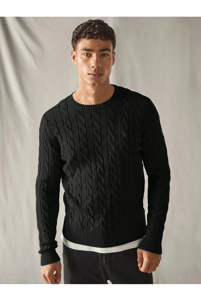 citystyle Men's Hair Knitted Crew Neck Casual Simple Stylish Black Knitwear Sweater