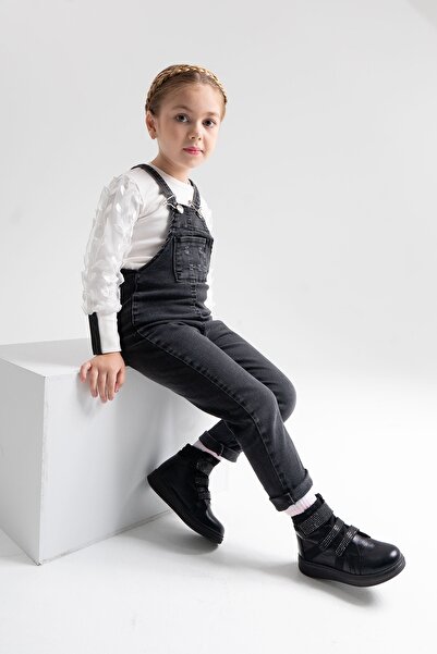 mnpc Kız Çocuk Siyah Hakiki Deri Suya Dayanıklı Günlük Bot