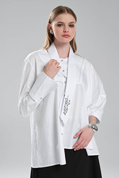 tw3 Women's Oversize Design Shirt with Detachable Collar Detail