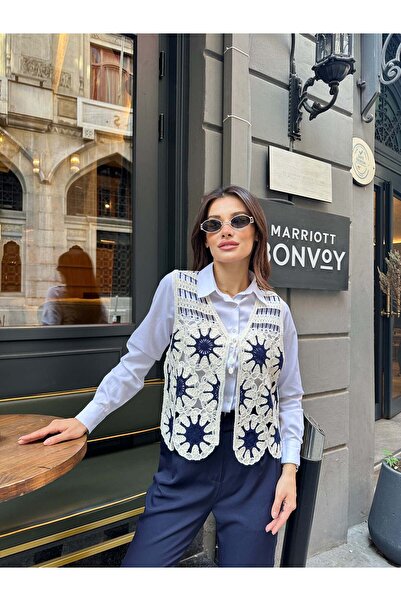 Hatun Atila HatunAtila Patterned Acrylic Sweater Vest 5197 - Dark Blue