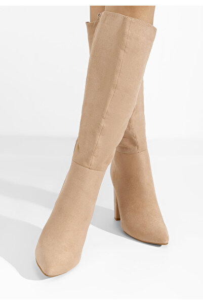 B T Shoes Khaki kozačky na podpatku Rasha
