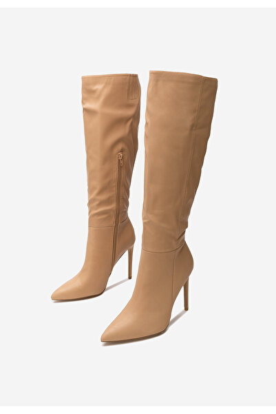 B T Shoes Cizme cu toc subtire nude Rigota