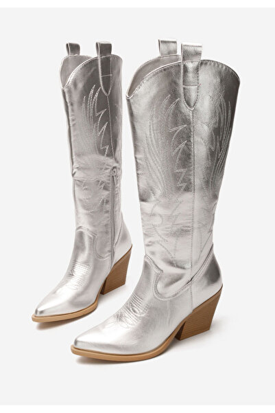 B T Shoes Stribrné dámské kozačky Celina