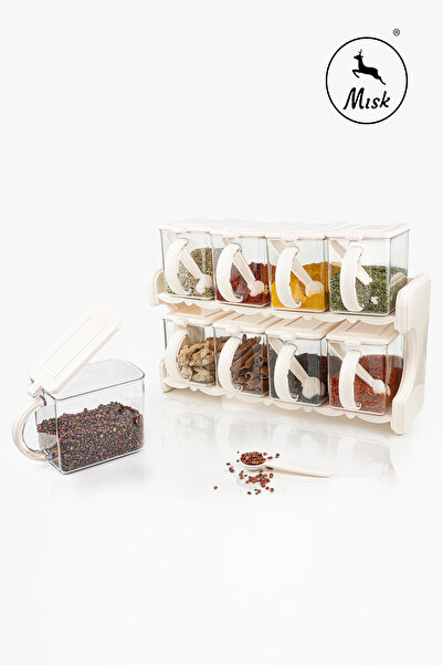 misk Standlı Kaşıklı Baharatlık Kavanoz Seti – 8’li