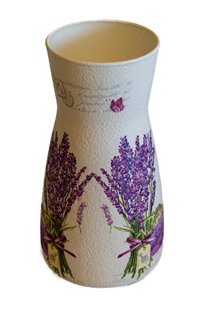 Kumiko Art Vase decorated with lavender, 10x10x20 cm
