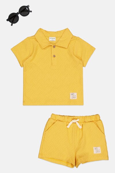 Lily & Jack Toddlers Boy 3 Pieces Allover Print Sunglasses,T-shirt And Shorts Set, Yellow