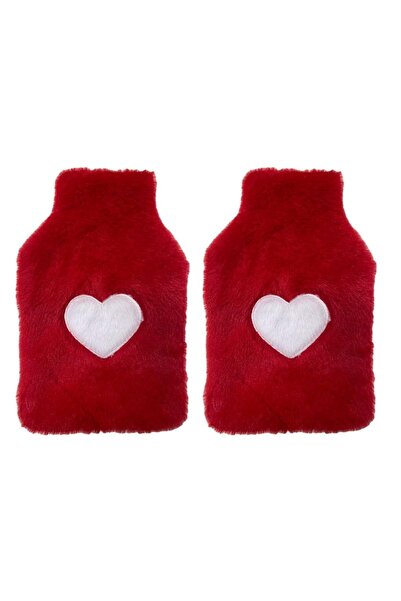 Genel Markalar 2 ADET SICAK SU TORBASI PELUŞ KALPLİ,KIRMIZI TERMOFOR 27X17X2CM 1 LİTRE