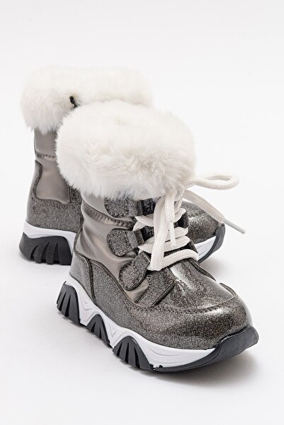 mnpc Kız Çocuk Platin Simli Rugan Deri Suya Dayanıklı Kürklü Günlük Bot