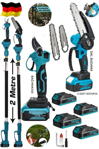 OG GERMANY STEEL ALMAN 590Vx 4 Akülü Şarjlı Dal Kesme Budama Makası-Zinçirli ...
