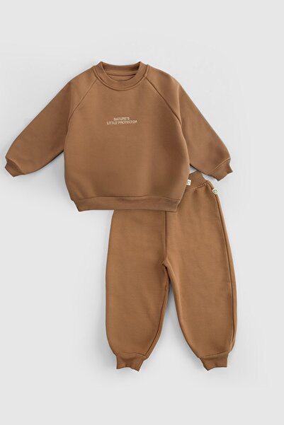 Little Gusto Organic Cotton Brown Baby Set with Fluffy Inside