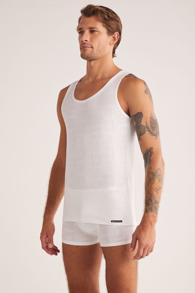 Kom Anka Men's Thick Strap Modal Jacquard Pattern Tank Top