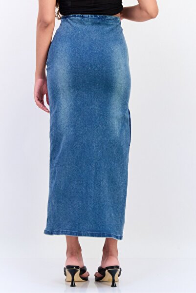 Don't Call Me Jennyfer Women Washed Denim Maxi Skirt, Blue