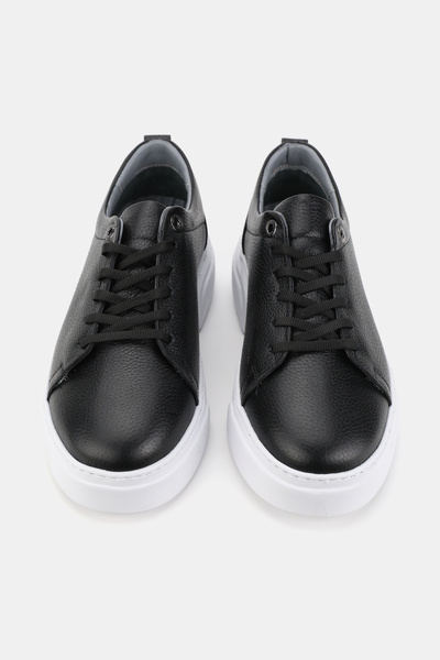 TUNAELLİ Men's Black Khaki Natural Leather Sneaker Lace up Shoes