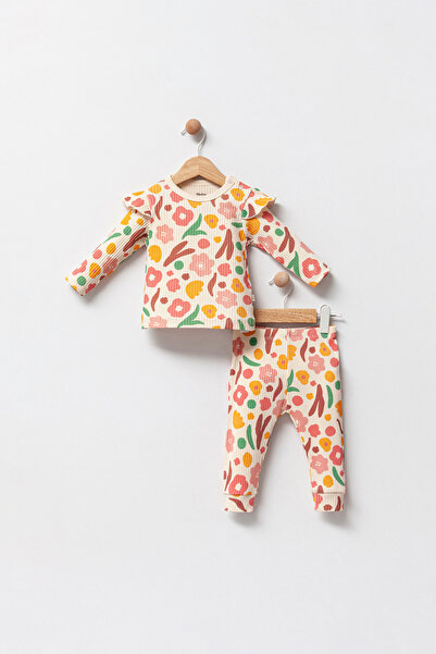MELİSA KİDS Floral Patterned Ruffled Baby Girl Top and Bottom Set