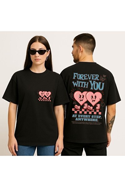 Modacımözlem Unisex Men/Women Forever with You Colorful Printed Oversize Cott...