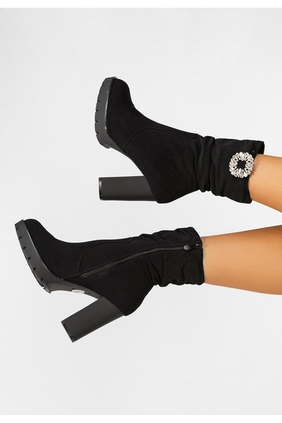 B T Shoes Μποτάκια με χοντρό τακούνι Shenita Μαύρα