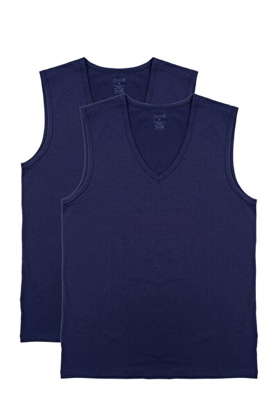 Kom Barny Men's V-Neck Zero Sleeve Cotton 2-Piece Undershirt Set