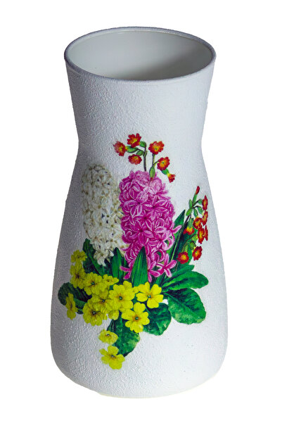 Kumiko Art Vase decorated with spring flowers, 10x10x20 cm