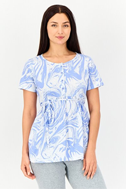 Coucou Women Allover Print Short Sleeves Sleepwear Top, Multicolor