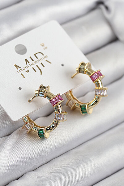 callerrons accessories Brass Zircon Stone Hoop Model Gold Color Women's Earrings - Ebj250902W37575