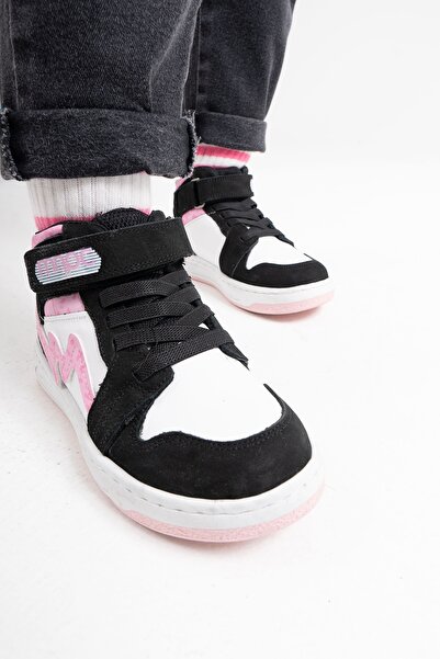 mnpc Unisex Çocuk Siyah-Pembe Hakiki Deri Anatomik Günlük Bot