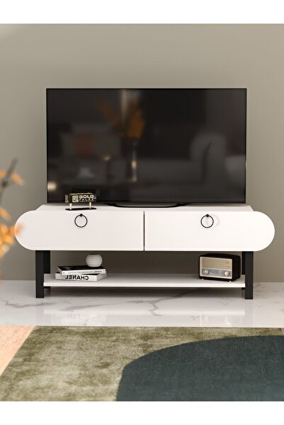 GOLDFALEZ Tv Sehpası Tv Ünitesi Kapaklı Raflı Setro Beyaz