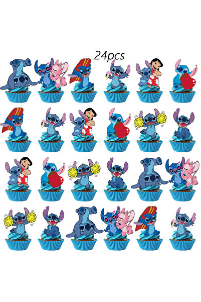 Miniso 24pcs-4 Disney Stitch Cupcake Toppers, Stitch Birthday Decorations，Sti...
