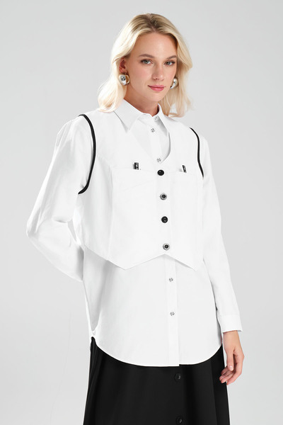 tw3 Kadın Çıkarılabilir Yelek Detaylı Çift Parça Tasarım Gömlek